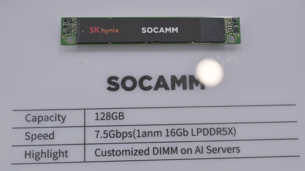 SK Hynix SOCAMM memory module displayed at Computex 2025.