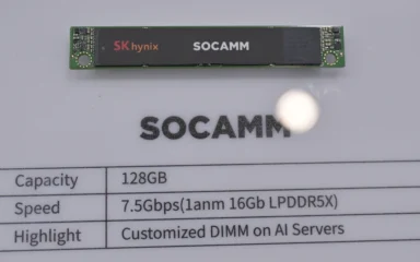 SK Hynix SOCAMM memory module displayed at Computex 2025.
