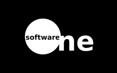 SoftwareOne wordmark on a black background.