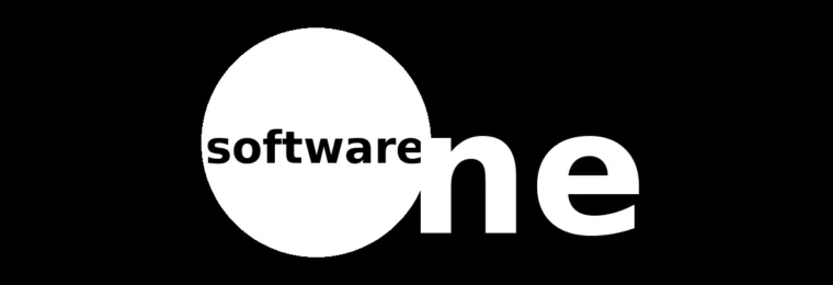 SoftwareOne wordmark on a black background.