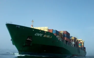 Container ship PanStar Acro photographed in 2016 under its former name Cape Manila off Casablanca, Morocco.