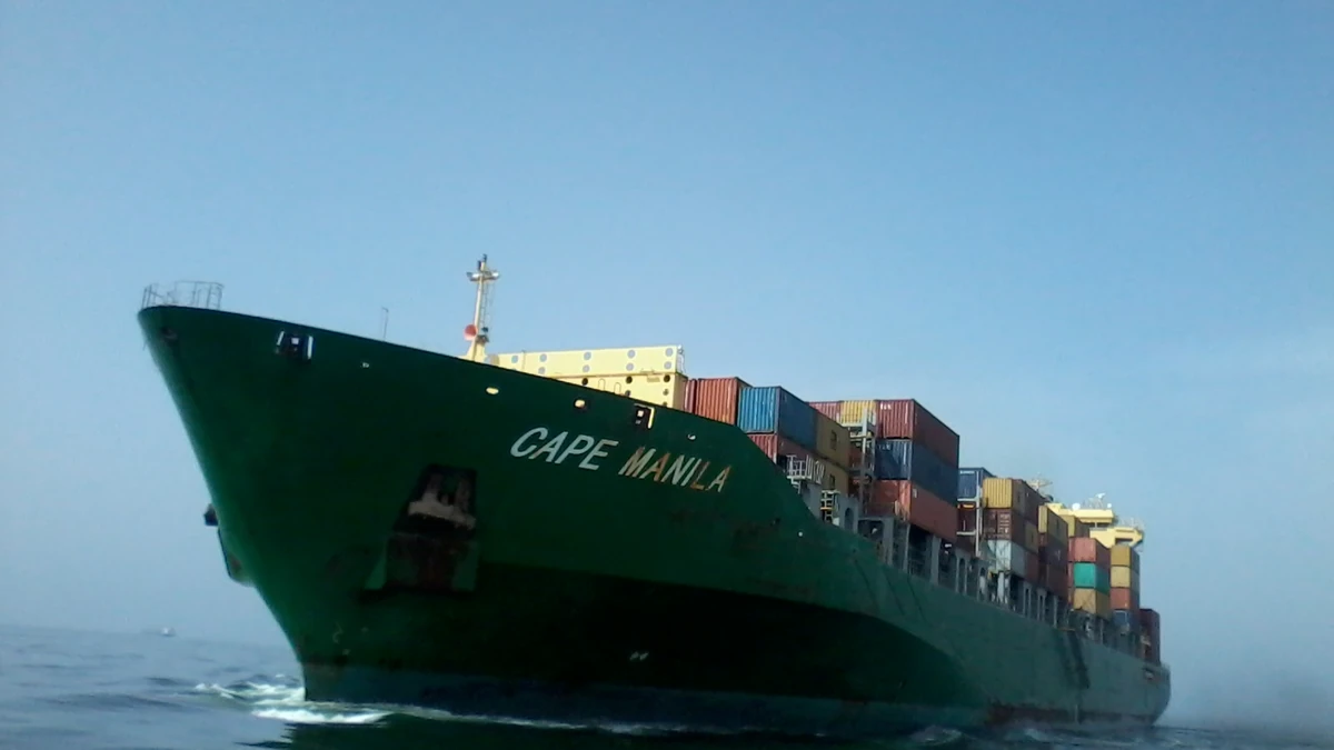 Container ship PanStar Acro photographed in 2016 under its former name Cape Manila off Casablanca, Morocco.