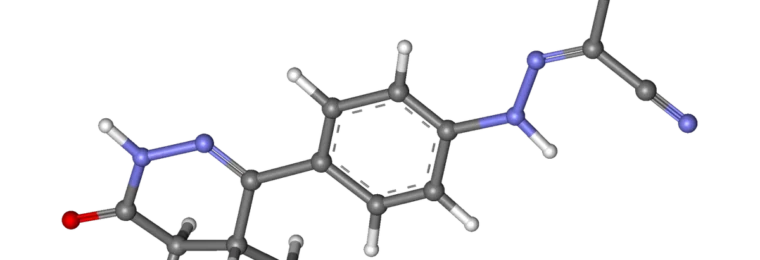 Ball-and-stick molecular model of levosimendan.