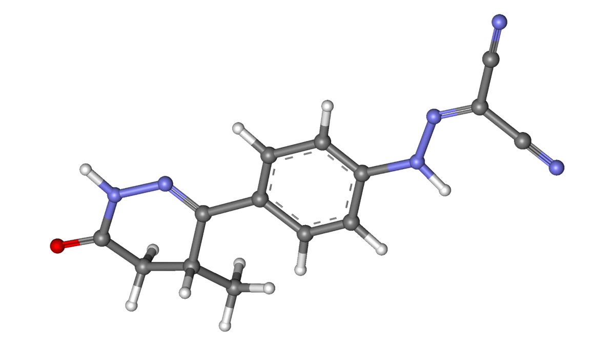 Ball-and-stick molecular model of levosimendan.