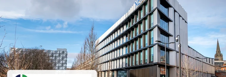 Tracsis plc's Leeds headquarters at Nexus with the Tracsis logo.