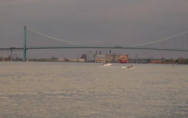 Ambassador Bridge spanning the Detroit River between Detroit, Michigan, and Windsor, Ontario.