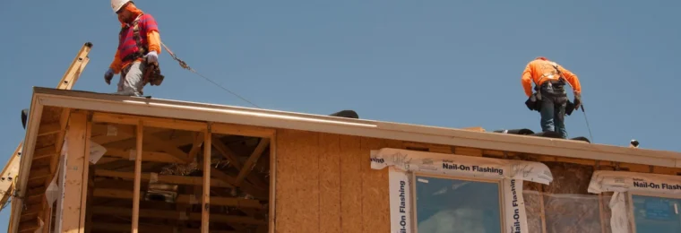 Workers on the roof of a house under construction in Phoenix, Arizona.