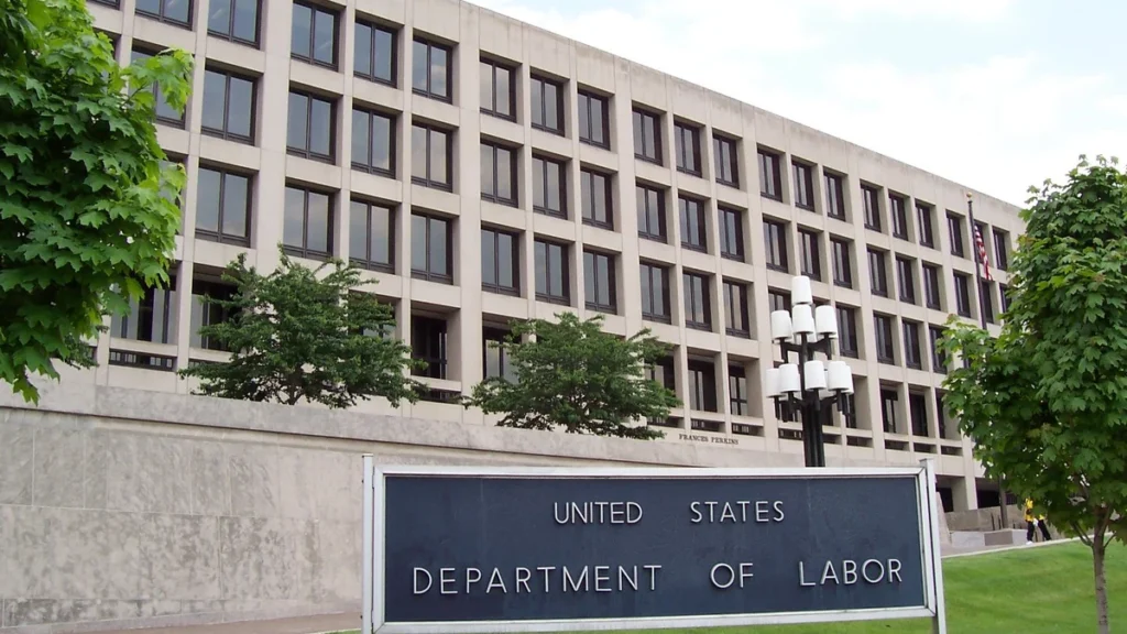 U.S. Department of Labor headquarters and sign in Washington, D.C.
