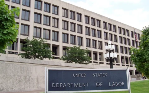 U.S. Department of Labor headquarters and sign in Washington, D.C.