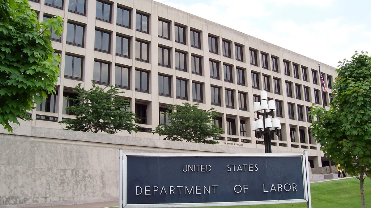 U.S. Department of Labor headquarters and sign in Washington, D.C.
