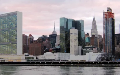 United Nations headquarters in New York City viewed from Roosevelt Island.