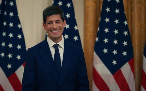 Federal Reserve Chair Kevin Warsh standing in front of U.S. flags.