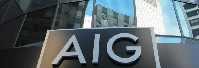 AIG sign on the company’s former headquarters building at 175 Water Street in New York City.