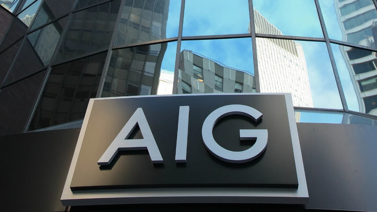 AIG sign on the company’s former headquarters building at 175 Water Street in New York City.