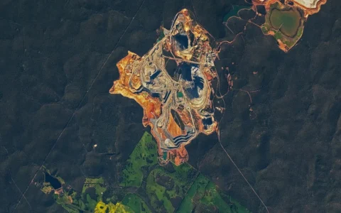 Satellite view of the Boddington mining area in Western Australia.