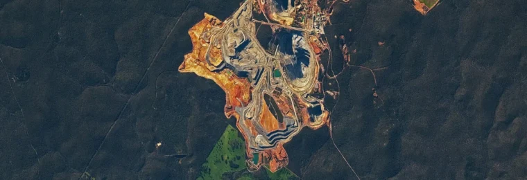 Satellite view of the Boddington mining area in Western Australia.
