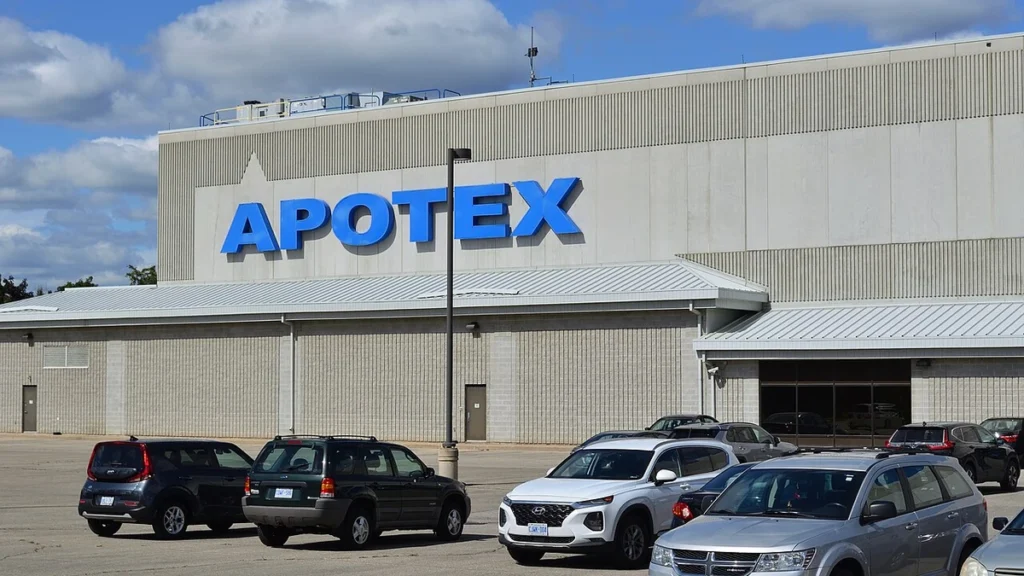 Apotex pharmaceutical facility in Richmond Hill, Ontario, with the Apotex sign on the building.