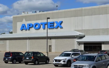 Apotex pharmaceutical facility in Richmond Hill, Ontario, with the Apotex sign on the building.