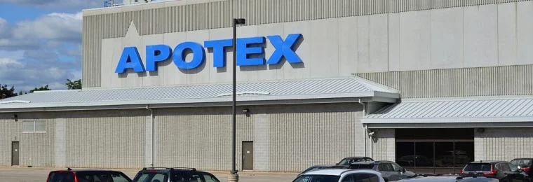 Apotex pharmaceutical facility in Richmond Hill, Ontario, with the Apotex sign on the building.