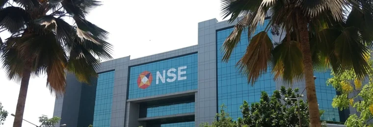 National Stock Exchange of India building in Mumbai with NSE signage.