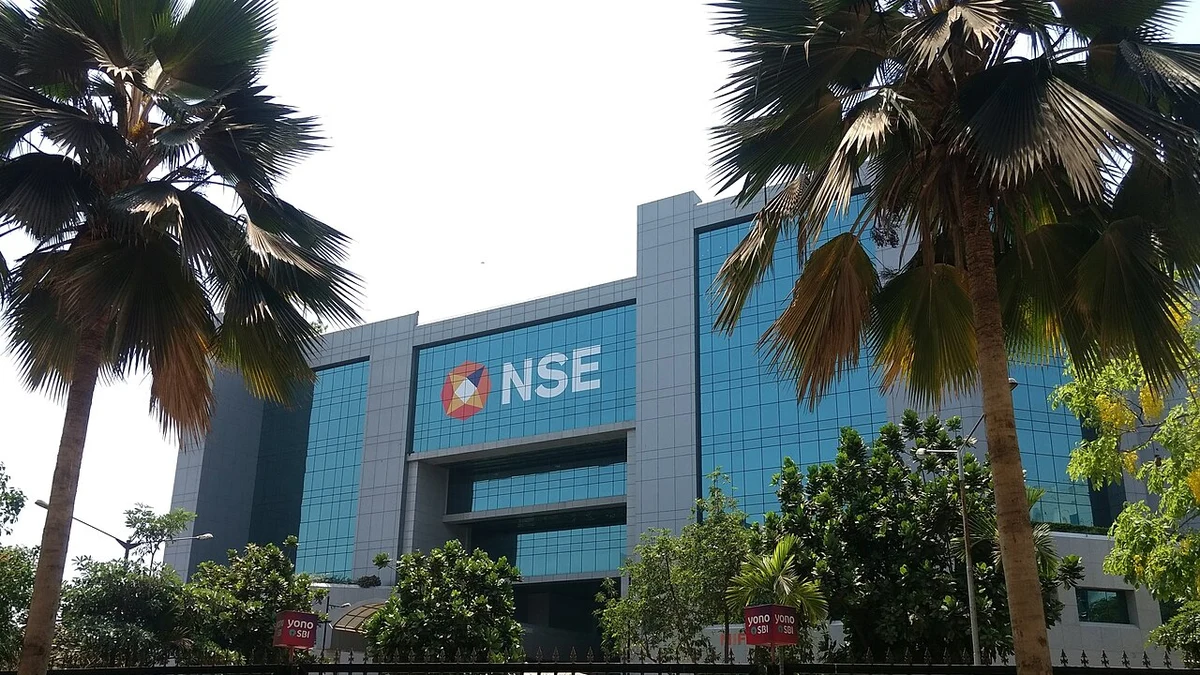 National Stock Exchange of India building in Mumbai with NSE signage.
