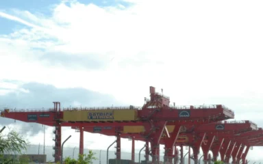 Shipping container cranes at Port Botany in New South Wales, Australia.