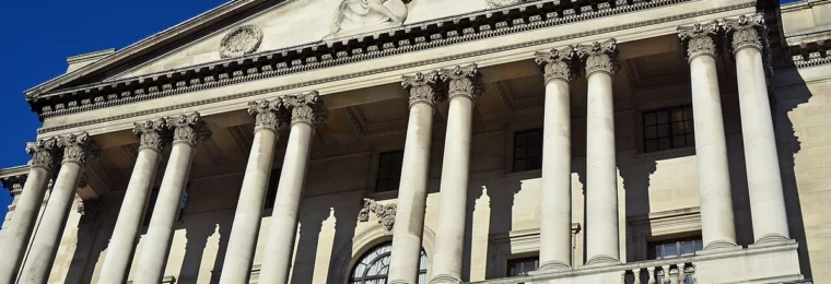 Facade of the Bank of England on Threadneedle Street in London.