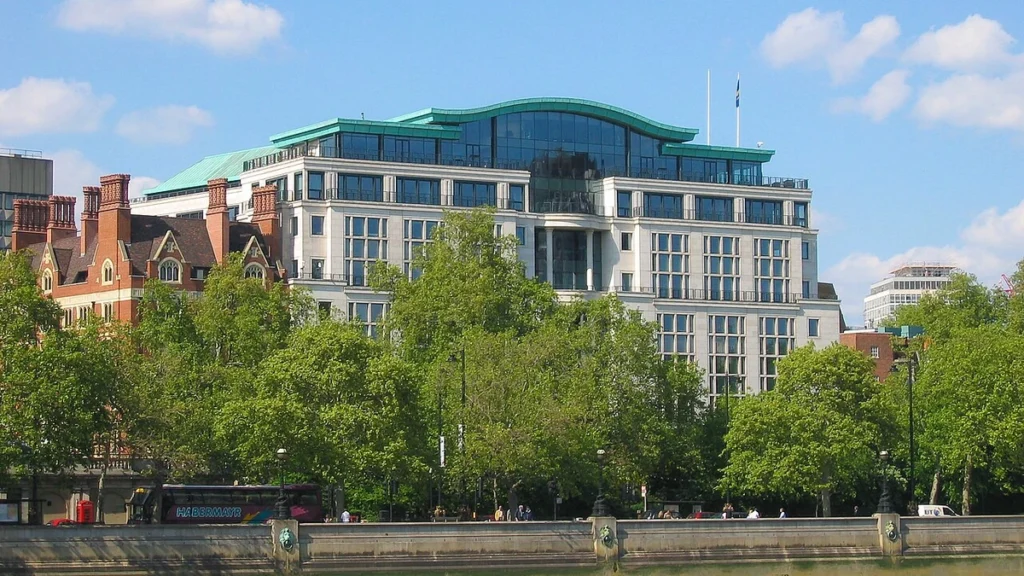 Globe House, British American Tobacco's headquarters in London, viewed from across the River Thames.