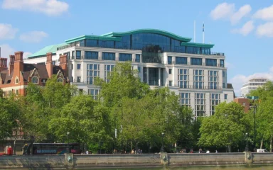 Globe House, British American Tobacco's headquarters in London, viewed from across the River Thames.