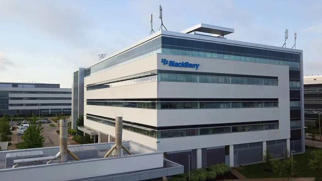 BlackBerry logo on a building at the company's Waterloo, Ontario campus.