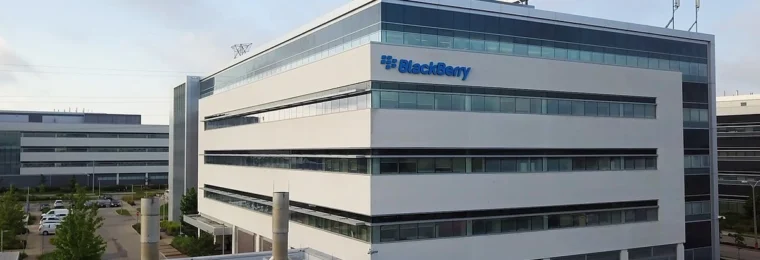 BlackBerry logo on a building at the company's Waterloo, Ontario campus.