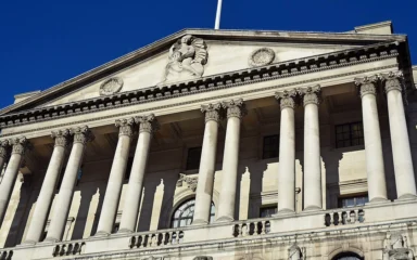 Facade of the Bank of England on Threadneedle Street in London.