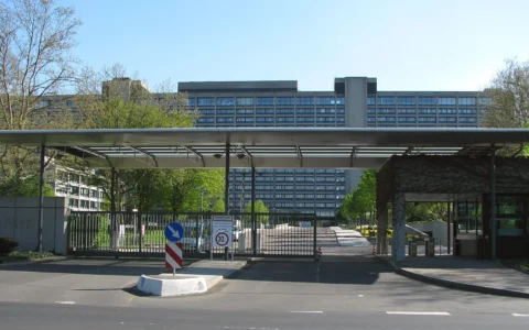 Entrance to the Deutsche Bundesbank headquarters in Frankfurt, Germany.
