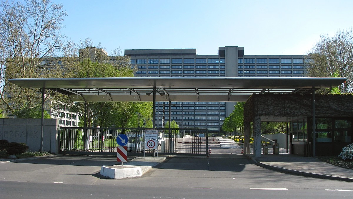 Entrance to the Deutsche Bundesbank headquarters in Frankfurt, Germany.