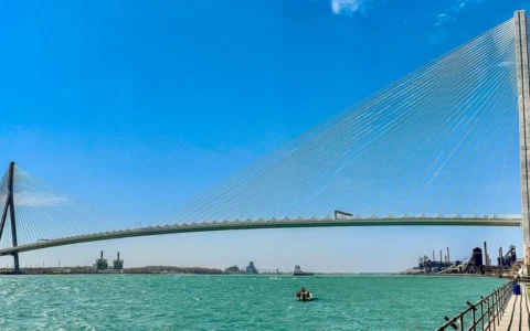 Gordie Howe International Bridge spanning the Detroit River between Detroit and Windsor.