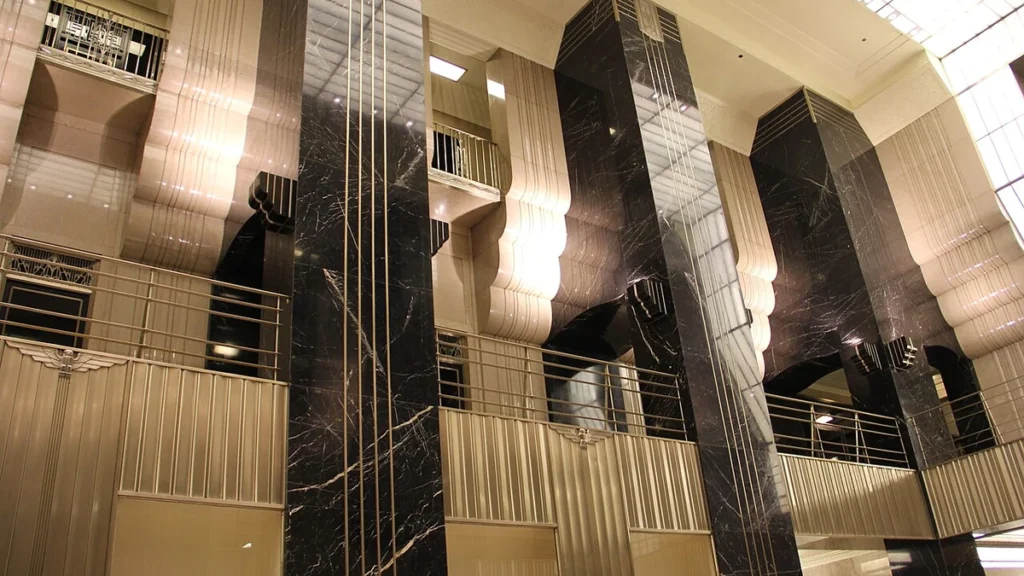 Art Deco interior of the Chicago Board of Trade Building in Chicago.