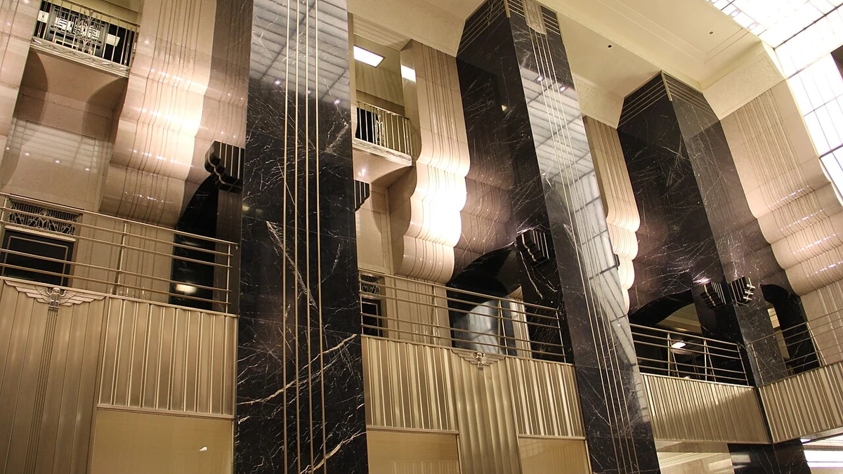 Art Deco interior of the Chicago Board of Trade Building in Chicago.