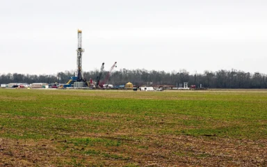 Natural gas drilling site in the Haynesville Shale near Shreveport, Louisiana.