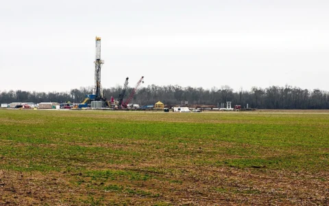 Natural gas drilling site in the Haynesville Shale near Shreveport, Louisiana.