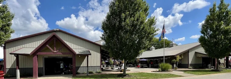 Exterior of the Corteva Agriscience FFA Pavilion at the Indiana State Fair in Indianapolis.