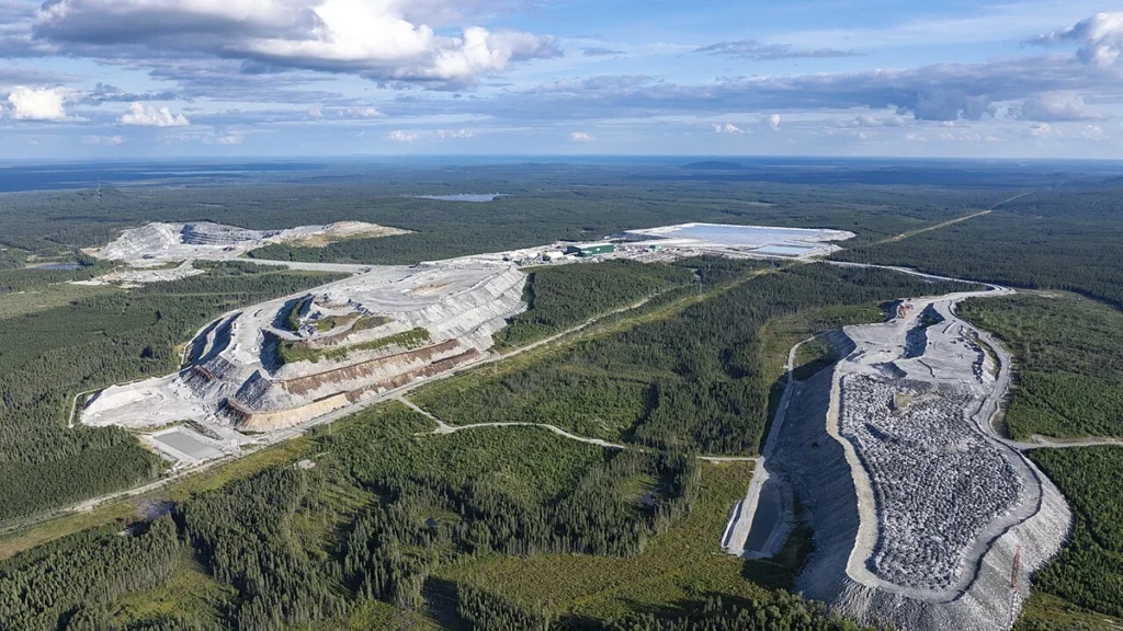 Aerial view of the North American Lithium mine in La Corne, Quebec.
