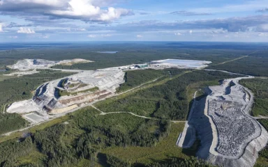 Aerial view of the North American Lithium mine in La Corne, Quebec.