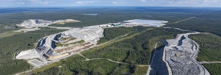 Aerial view of the North American Lithium mine in La Corne, Quebec.