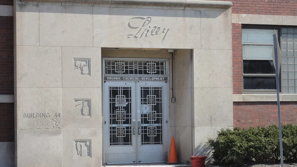 Entrance to Eli Lilly's Building 44 at the company's Corporate Center in Indianapolis.