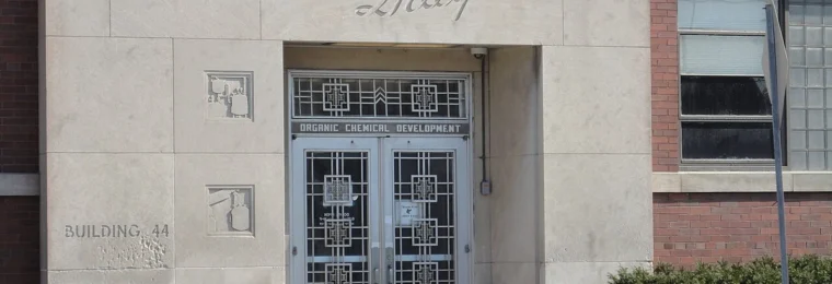 Entrance to Eli Lilly's Building 44 at the company's Corporate Center in Indianapolis.