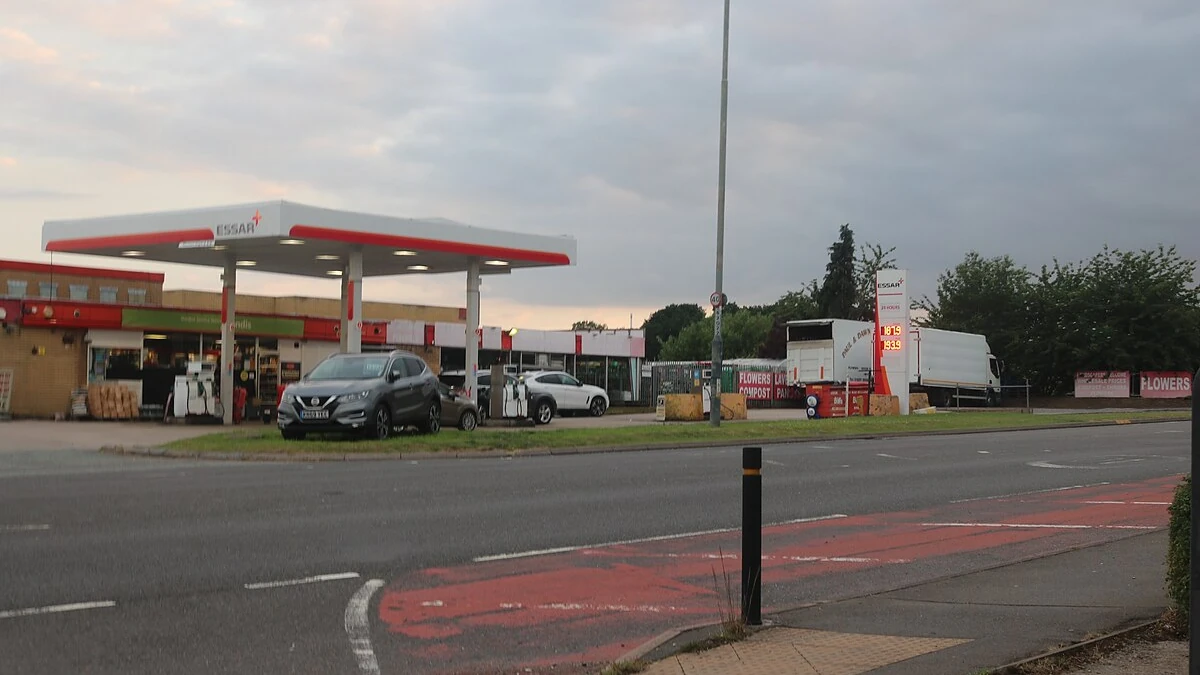 Essar-branded petrol station on Watling Street in Dordon, Warwickshire.