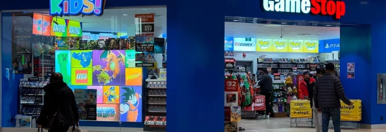 GameStop storefront at Scarborough Town Centre in Toronto with merchandise visible inside.