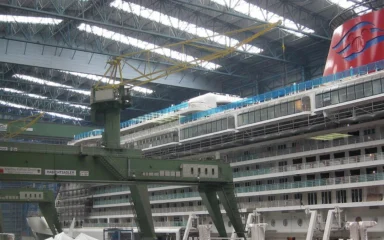 Cruise ship Disney Fantasy under construction at Meyer Werft in Papenburg, Germany.