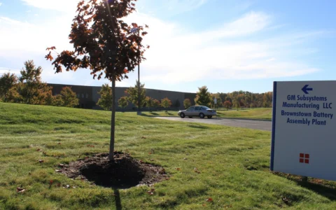Sign for GM Subsystems Manufacturing's Brownstown Battery Assembly Plant in Brownstown Township, Michigan.