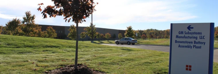 Sign for GM Subsystems Manufacturing's Brownstown Battery Assembly Plant in Brownstown Township, Michigan.